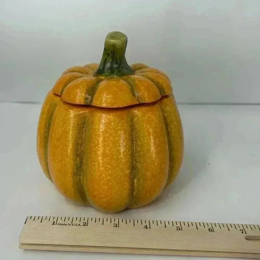 VINTAGE HALLOWEEN CERAMIC PUMPKIN DECOR SHELF STORAGE CENTER PIECE CANDY BOWL